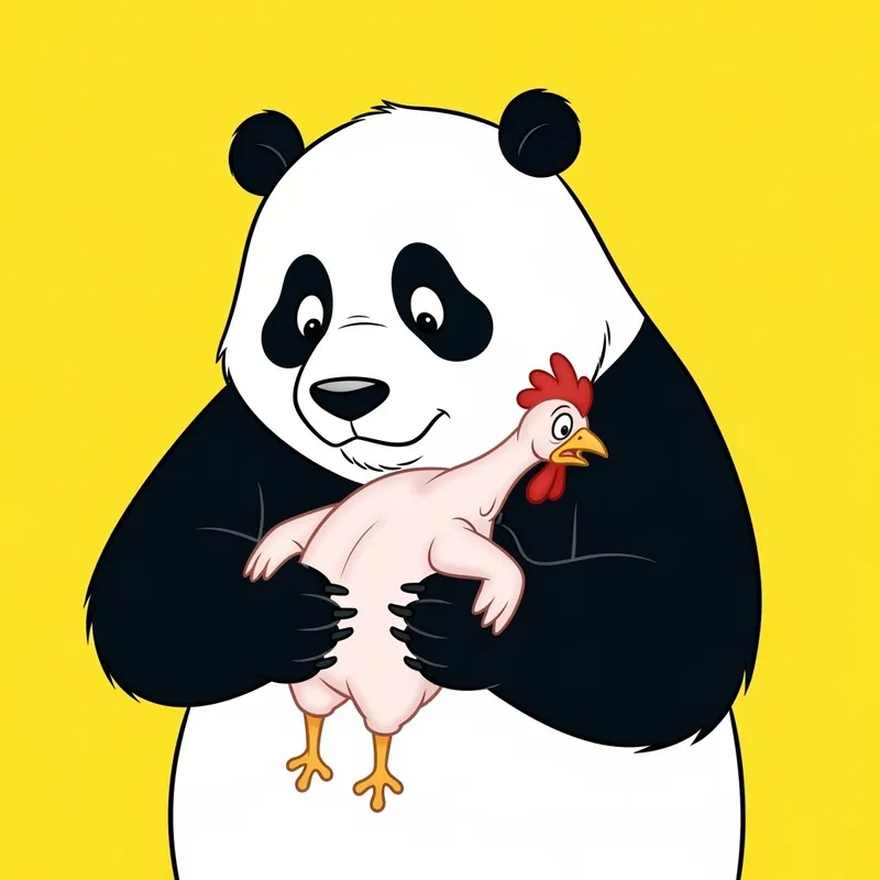 Cute Animated Panda Holding a Live Chicken