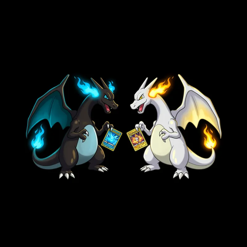 Logo Design with Two Gluraks Holding Pokémon Cards