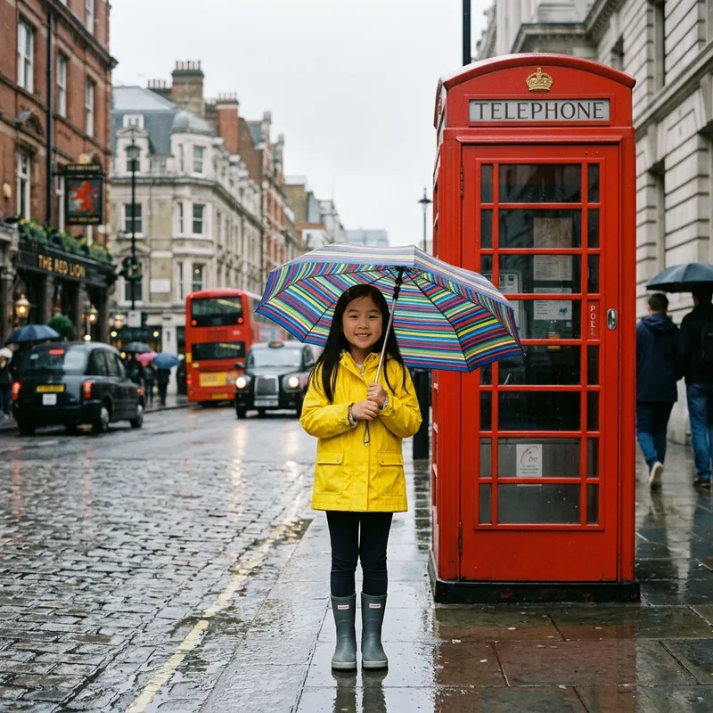 Asian Girl in Yellow Rain Jacket in London Asian Girl in Yellow Rain Jacket in London