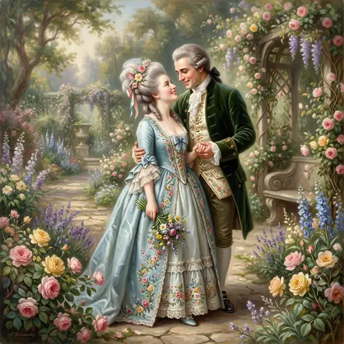 Romantic 18th-Century Couple Portrait in Pastels