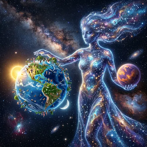 Stardust Body Holding Earth and Planet | Life in Universe