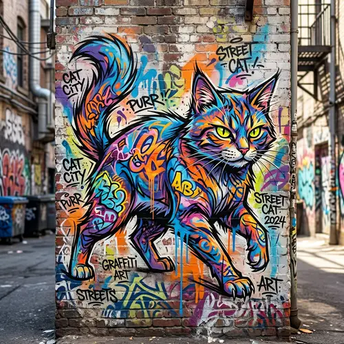 Graffiti Art Style Cat - Urban Feline Street Design