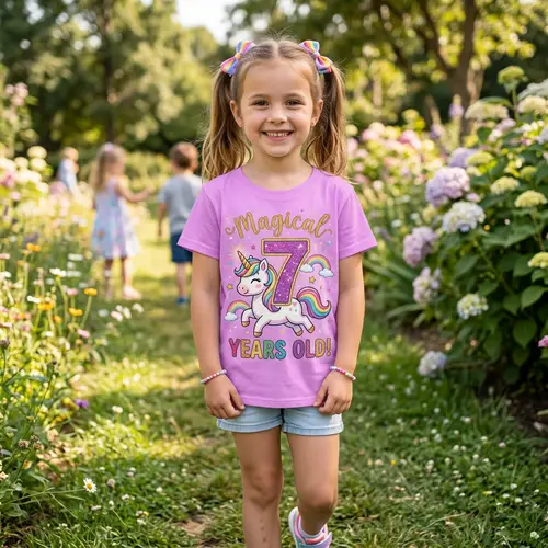 Unicorn T-Shirt with Number 7 - Trendy Apparel