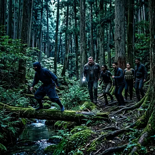 Asian Ninja Evades 5 Criminals in Ancient Japanese Forest