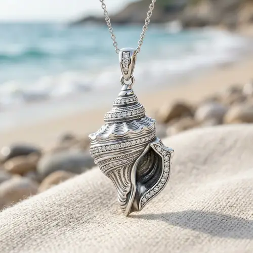Exquisite Sea Shell Jewelry | Silver Shell Necklace with Gems