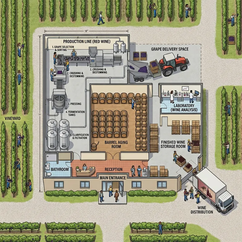 Red Wine Factory Floor Plan | Production, Aging, & Analysis Spaces