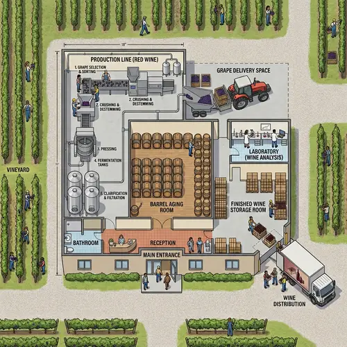 Red Wine Factory Floor Plan | Production, Aging & Analysis Spaces