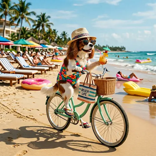 Stylish Beach Dog Enjoying Tropical Vacation