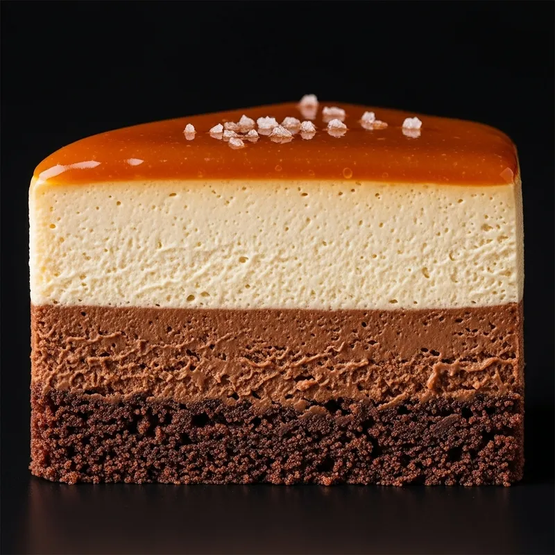Gourmet Entremet Dessert Slice with Caramel Topping