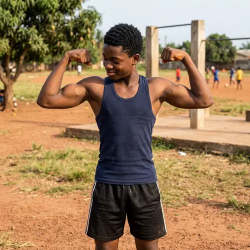 Muscular African Boy | 15-year-old Shirtless Flexing Biceps