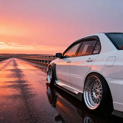 Stunning White Car at Sunset: A Photorealistic View