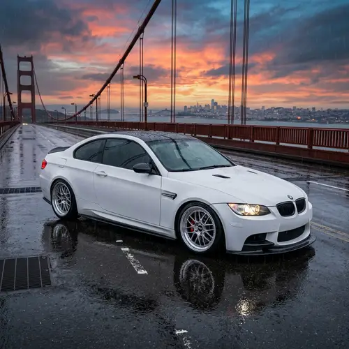 Stunning White Car at Sunset: A Photorealistic View