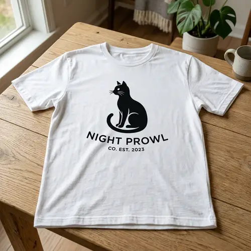 Black Cat Logo Design White T-Shirt