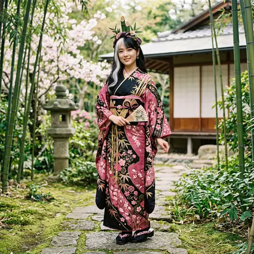 Kimono Dress with Pink and Black Patterns | Inspired Character