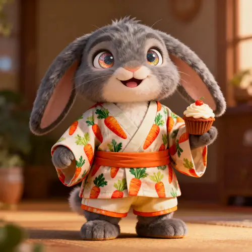 Charming Anthropomorphic Rabbit in Colorful Kimono