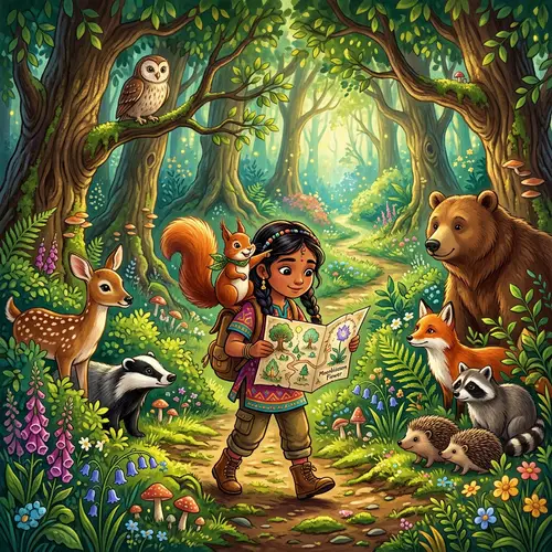 Enchanting Children's Story: South Asian Girl & Talking Squirrel in Magical Forest