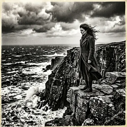 Defiant Figure on Cliff: A Gothic Moment