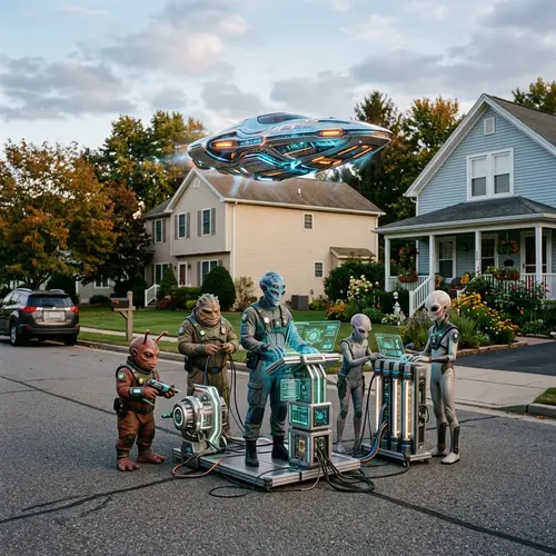 Alien Spaceship & Extraterrestrials in Residential Area