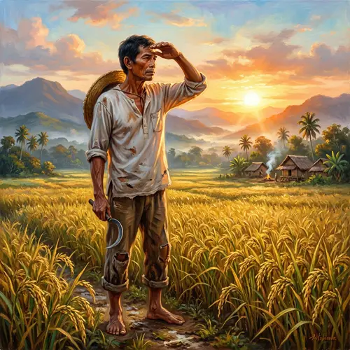 Sunrise Painting of Filipino Farmer in Rural Philippines