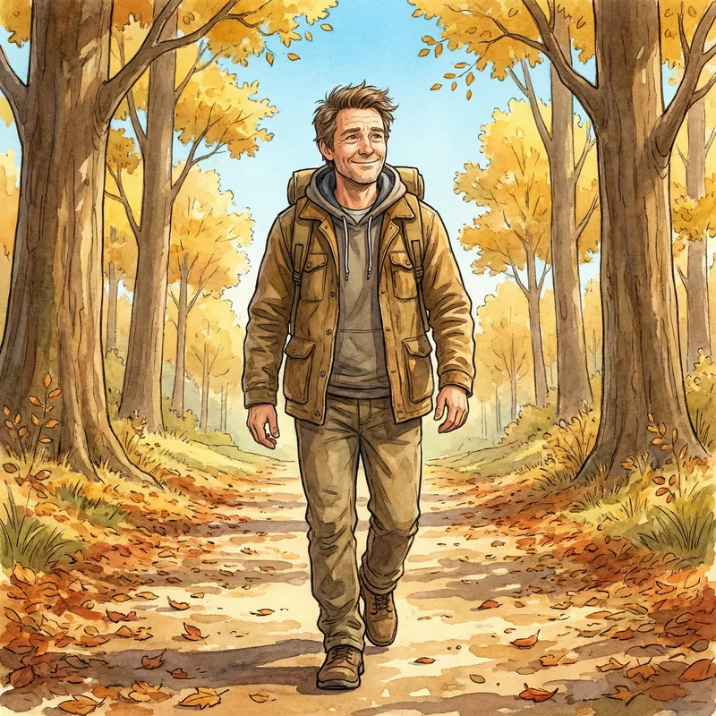Phillip Prestwood: Athletic Man Walking Under Autumn Sky