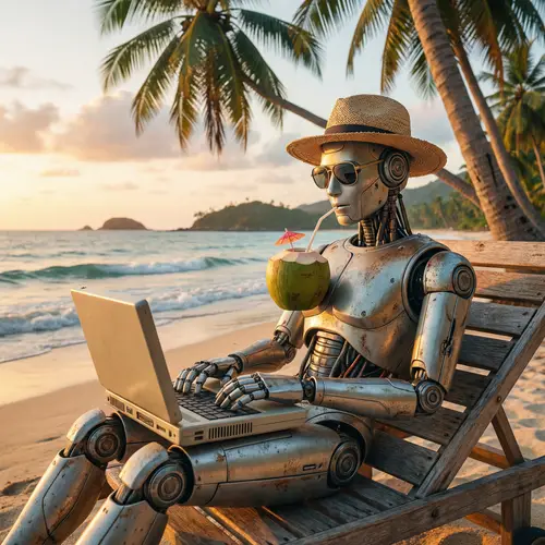 AI Robot Working on the Beach