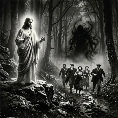 Divine vs Dark: A Haunting B&W Encounter