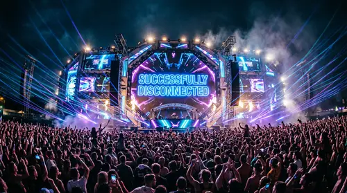 Futuristic Music Festival Stage: Successfully Disconnected