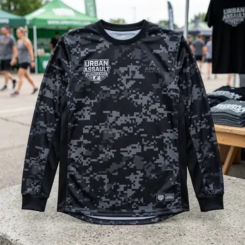 Black Digital Camouflage Long Sleeve Jersey Shirt