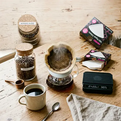 V60 Pour Over Coffee Brewing Method | Fresh Beans, Paper Filters, Scale