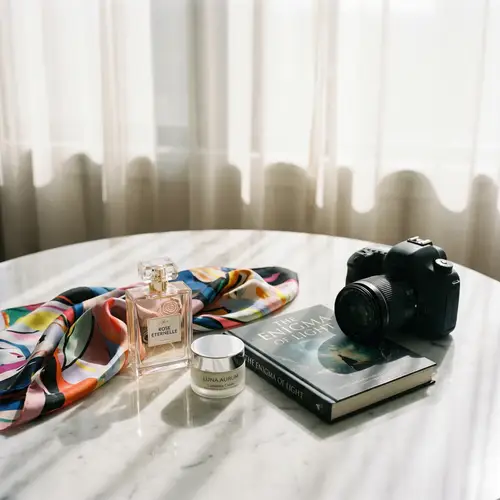 Luxury Products Display on Marble Table