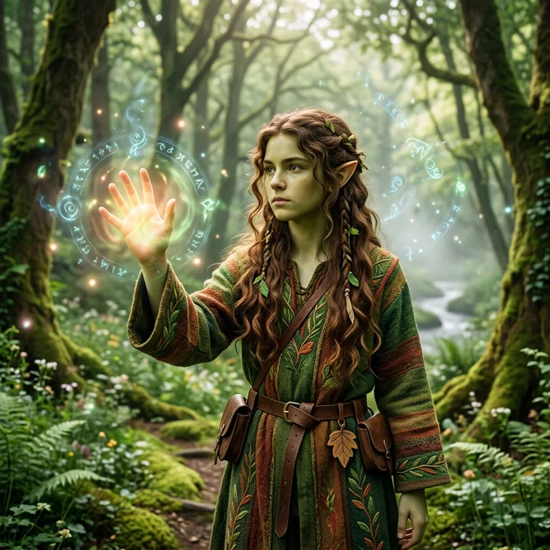 Wood Elf Teen Caster in Enchanted Forest | Ethereal Mage Art