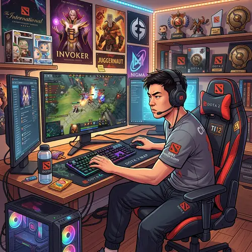 Digital Illustration of Young Asian Dota Gamer in Action