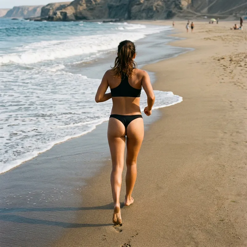 Woman in Bikini Running on the Beach