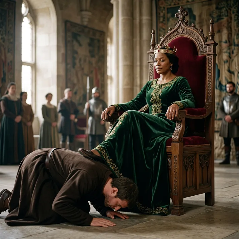 Regal Woman on Throne with Submissive Figure