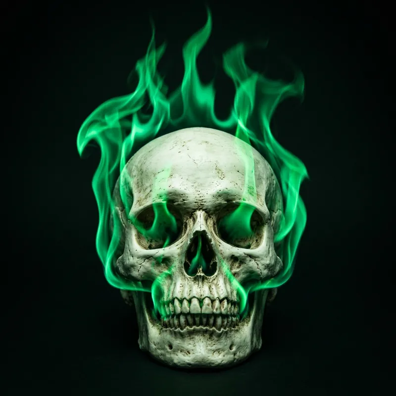 Ethereal White Skull Engulfed in Green Flames Ethereal White Skull Engulfed in Green Flames