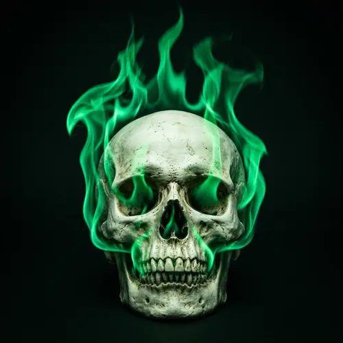 Ethereal Green Flames Embrace Stark White Skull