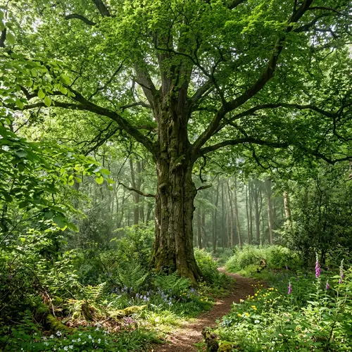 Serene Beauty of Nature: Towering Tree and Lush Undergrowth