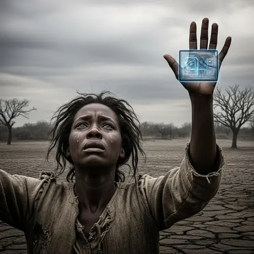 Emotional Black Peasant with Chip in Hand