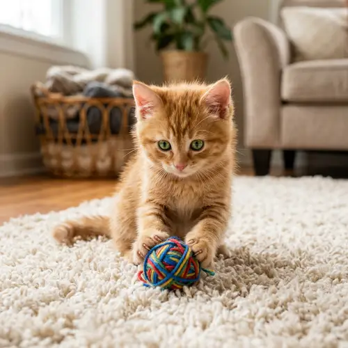 Cute Ginger Kitten Playing with Yarn | Adorable Cat Image