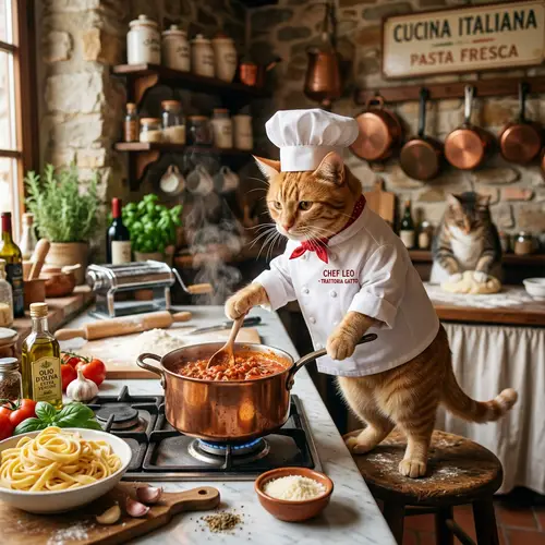 Cat Chef Cooking Italian Cuisine