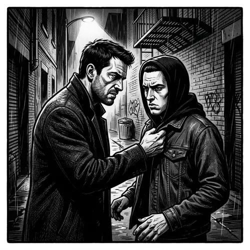 Dark Figures in Contrast - Black-and-White Illustration with Bold Lines