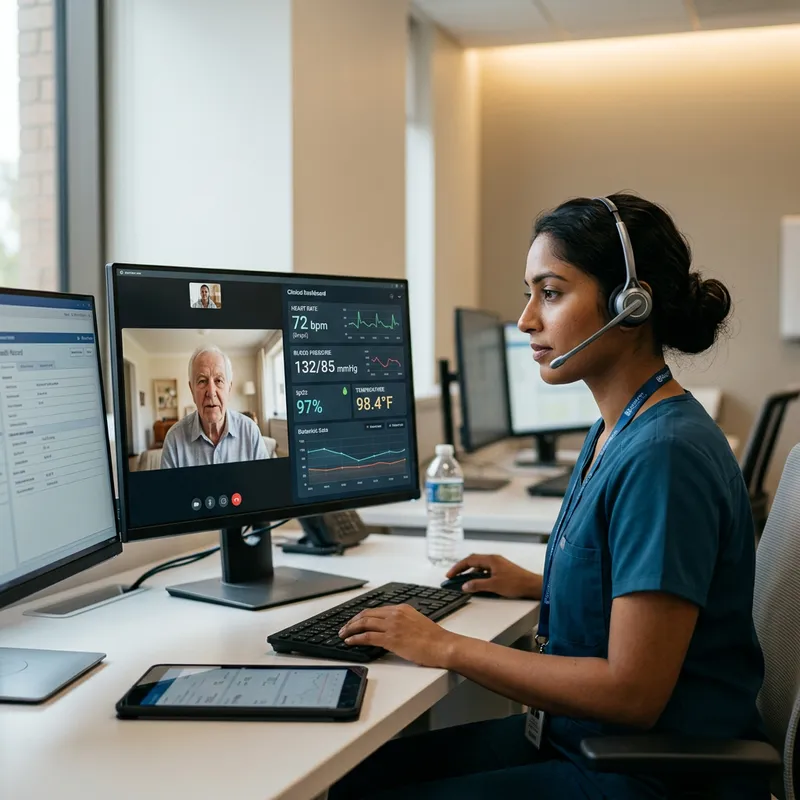 South Asian Nurse in Telehealth Session with Patient Monitoring