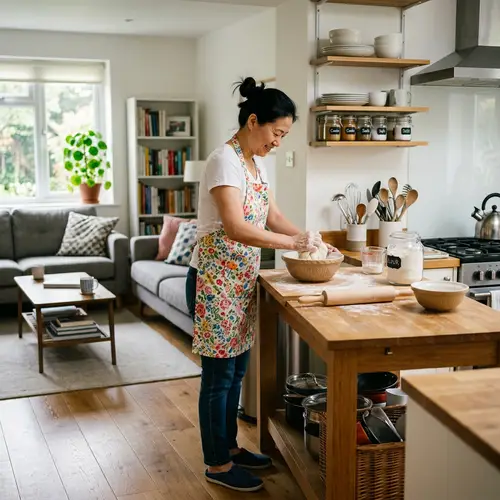 Busy Asian Home-Maker Doing Housework | Kitchen Scene