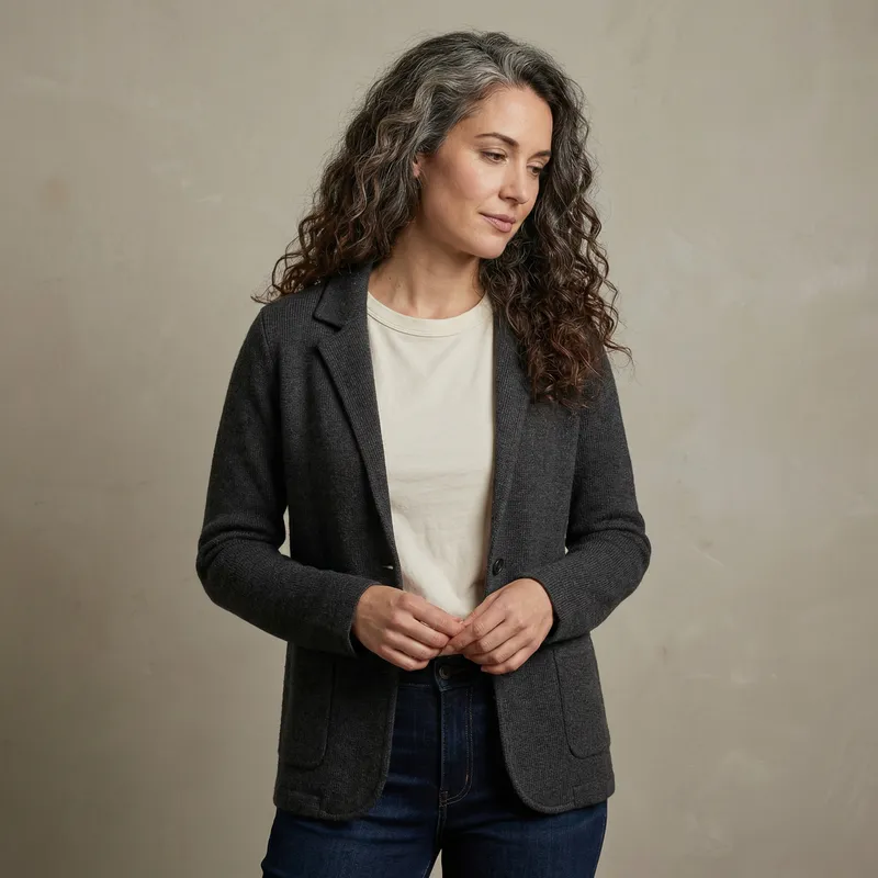 Mid 30 Woman with Dark Brown Curly Hair | Unique Grey Strands