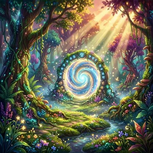 Enchanting Mystical Forest with Glowing Portal - Digital Painting