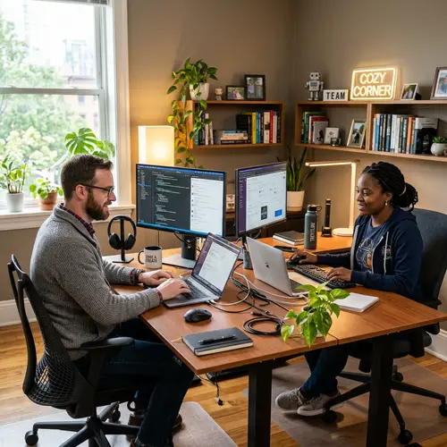 Modern IT Specialist Workspace with Work-Life Balance Environment