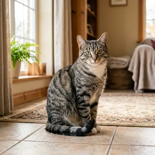 Beautiful Domestic Short-Haired Tabby Cat with Green Eyes