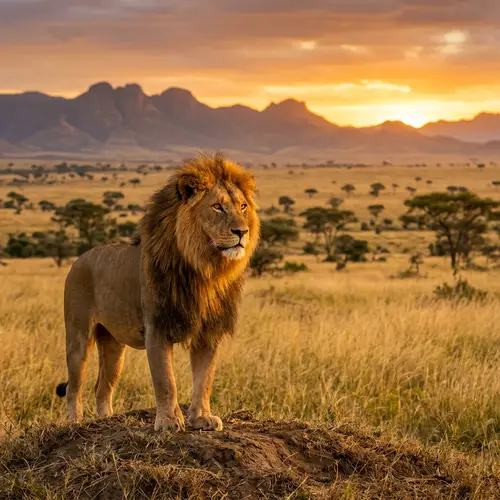 Legendary Lion of Magnificent Grandeur in Sunlit African Savannah