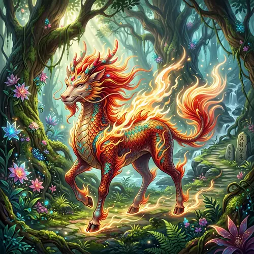 Legendary Qilin in Mystical Forest - Eastern Mythical Creature