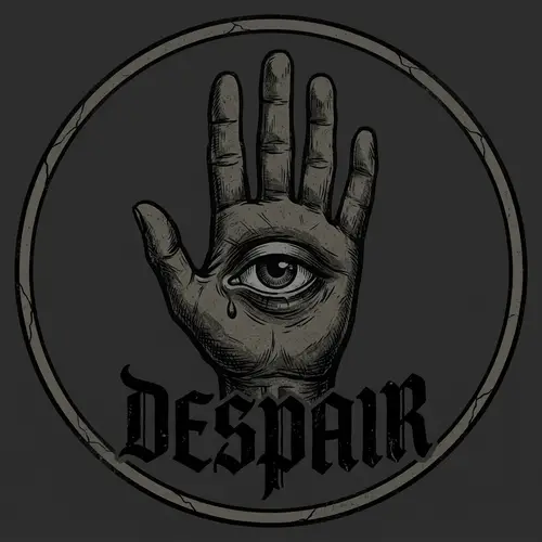 Dark Logo Design: Hand with Despair Text and Eye